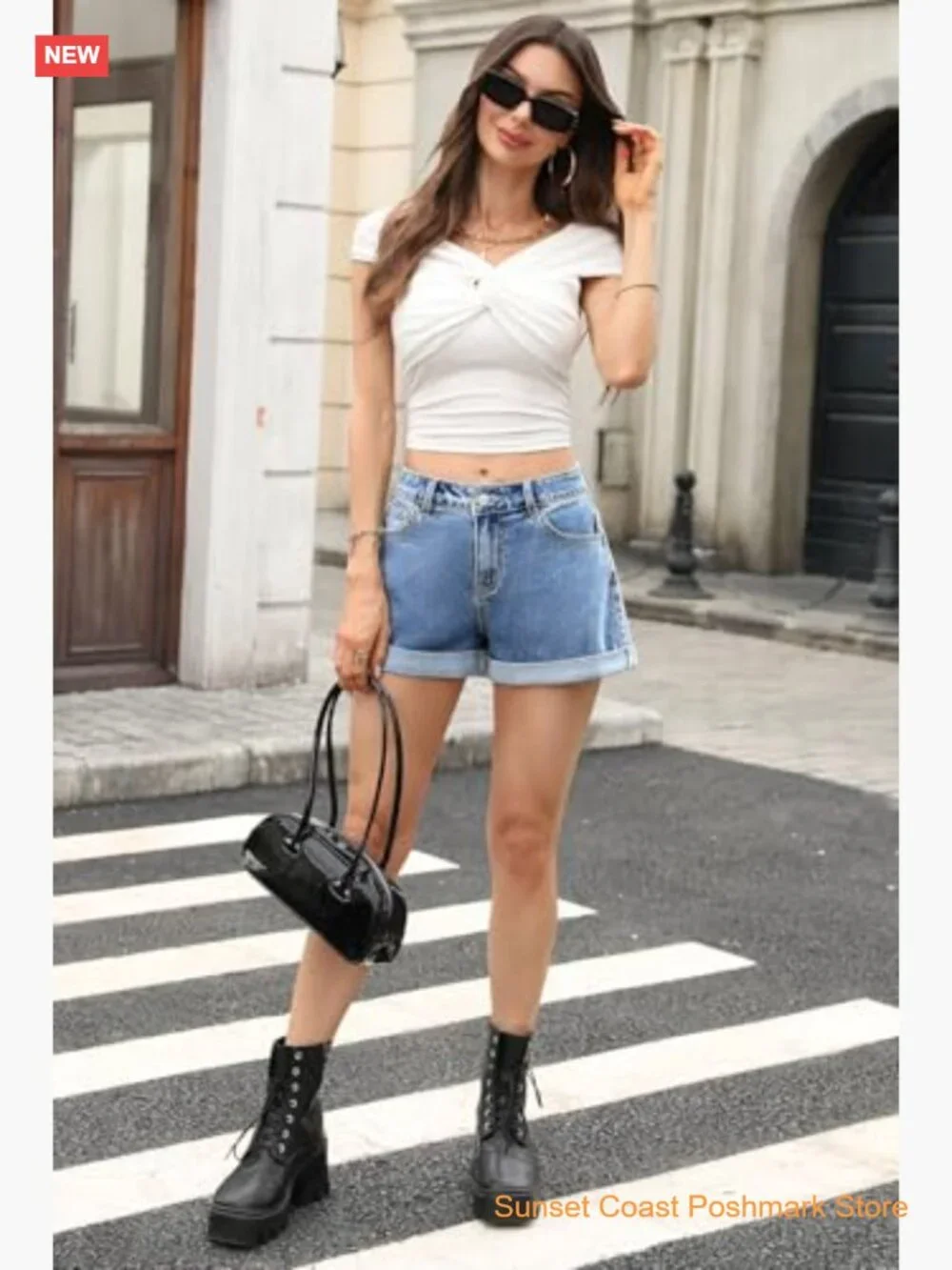 Low Rise Baggy Denim Shorts Cuffed Hem Stretchy Loose Fit Jorts with Pockets